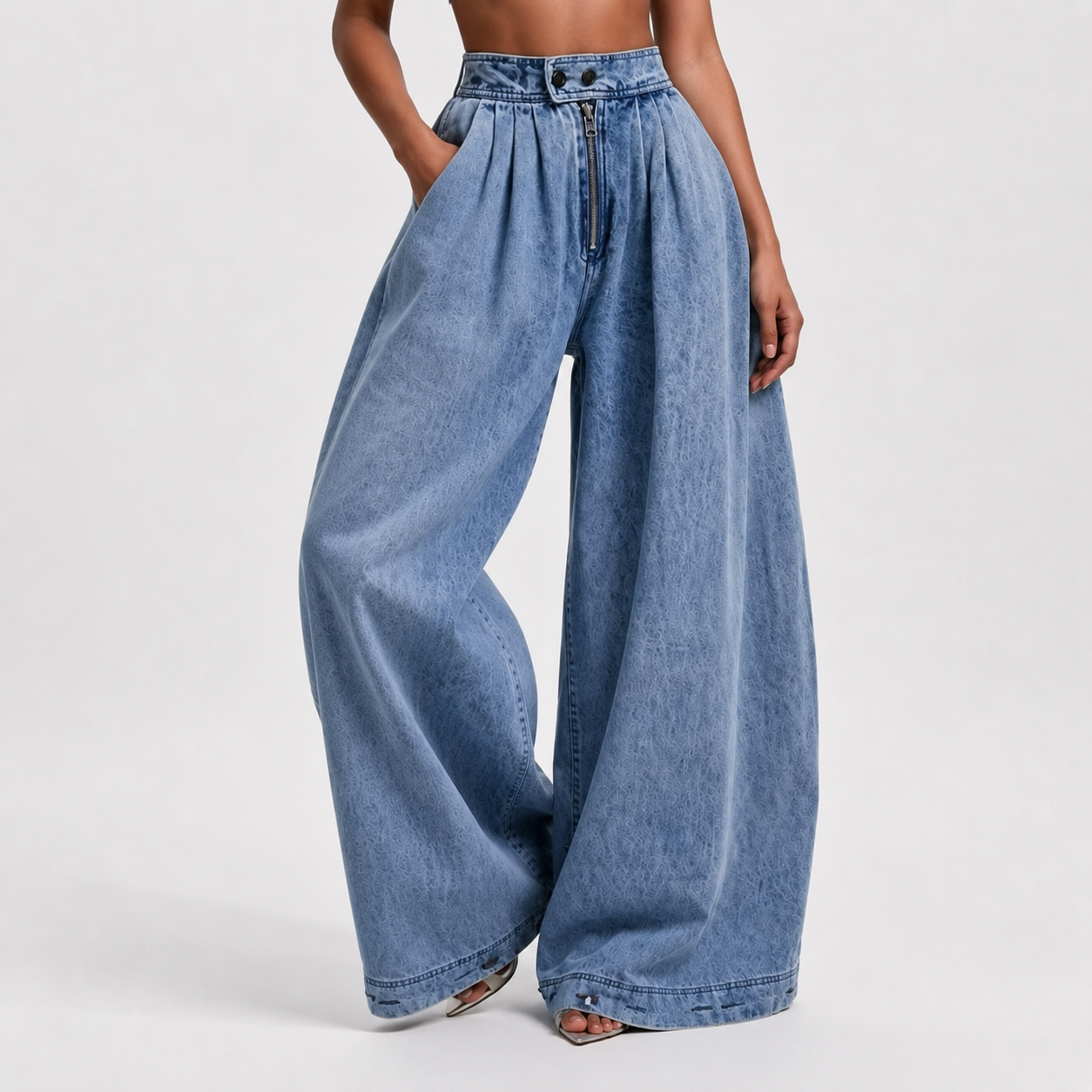 YSTGUIC Women's Classic High-Rise Wide Leg Denim Jeans Vintage Acid Wash, Adjustable Button Hem for Baggy-to-Jogger Style Switch, Elastic Back Waist, Deep Pockets, Streetwear Basic Cropped Bottom with Drape Fit Pants Womenswear