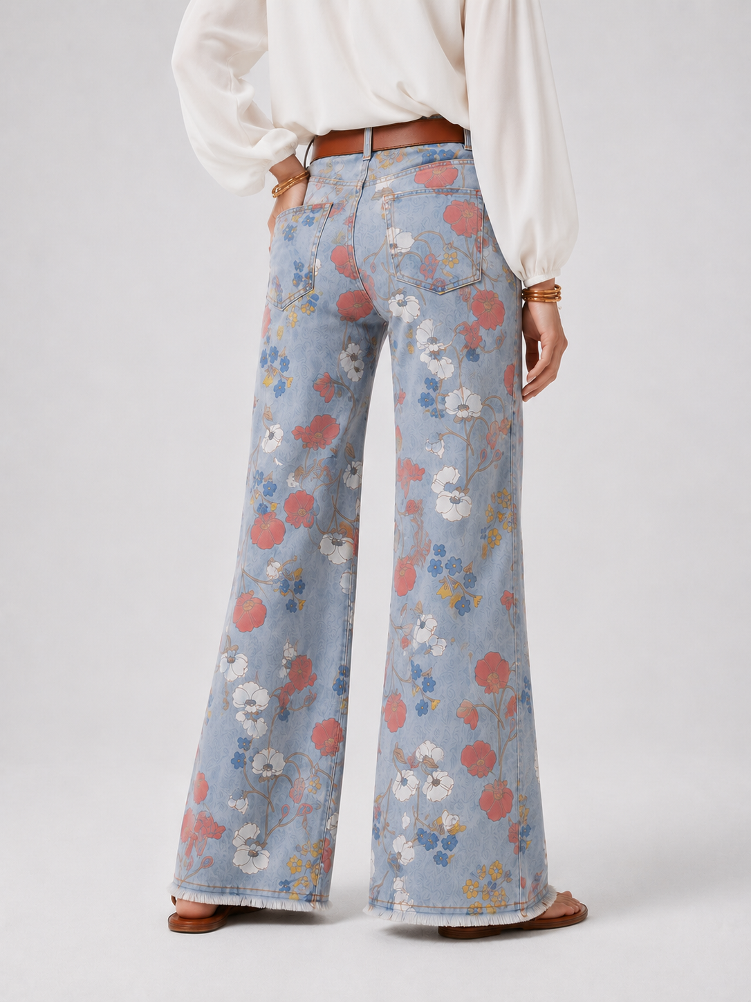 YSTGUIC Vintage Retro Floral Print High Waist Wide Flare Leg Jeans Soft Denim Pants Casual Daily Pants Fit All Figures