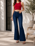 YSTGUIC Women's High-Waisted Flare Jeans, Slim-Fit Bootcut Denim Pants with Functional Pockets, Figure-Flattering Casual Jeans in 3 Blue Washes
