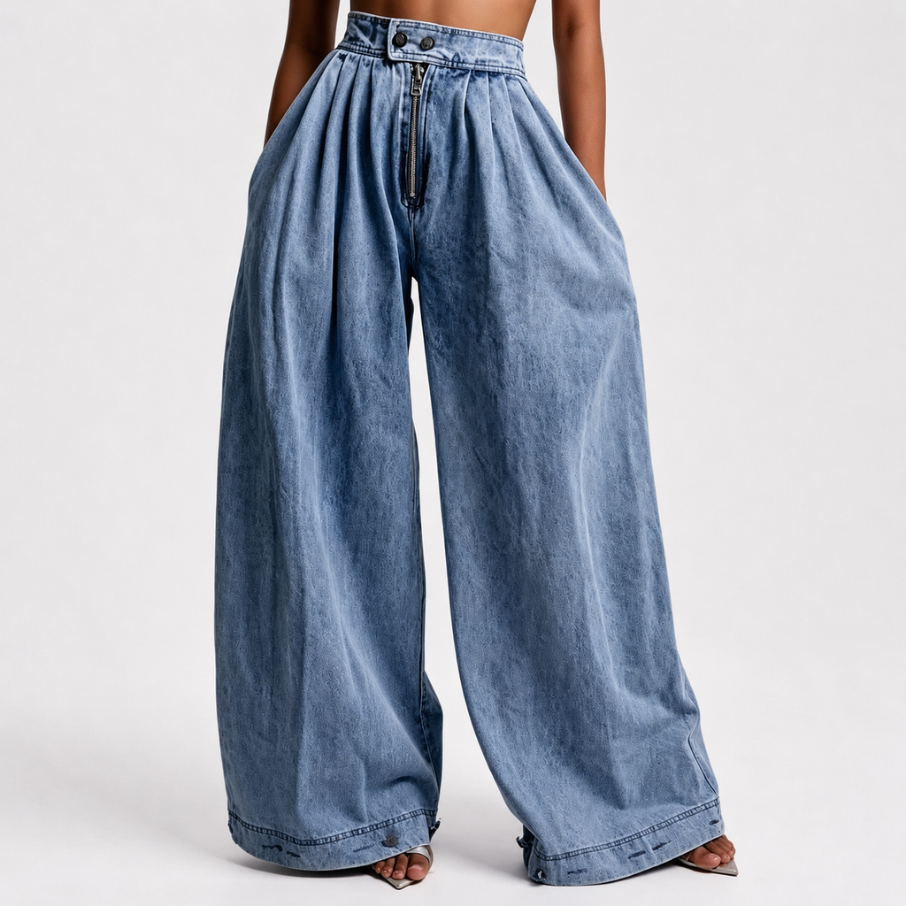 YSTGUIC Women's Classic High-Rise Wide Leg Denim Jeans Vintage Acid Wash, Adjustable Button Hem for Baggy-to-Jogger Style Switch, Elastic Back Waist, Deep Pockets, Streetwear Basic Cropped Bottom with Drape Fit Pants Womenswear
