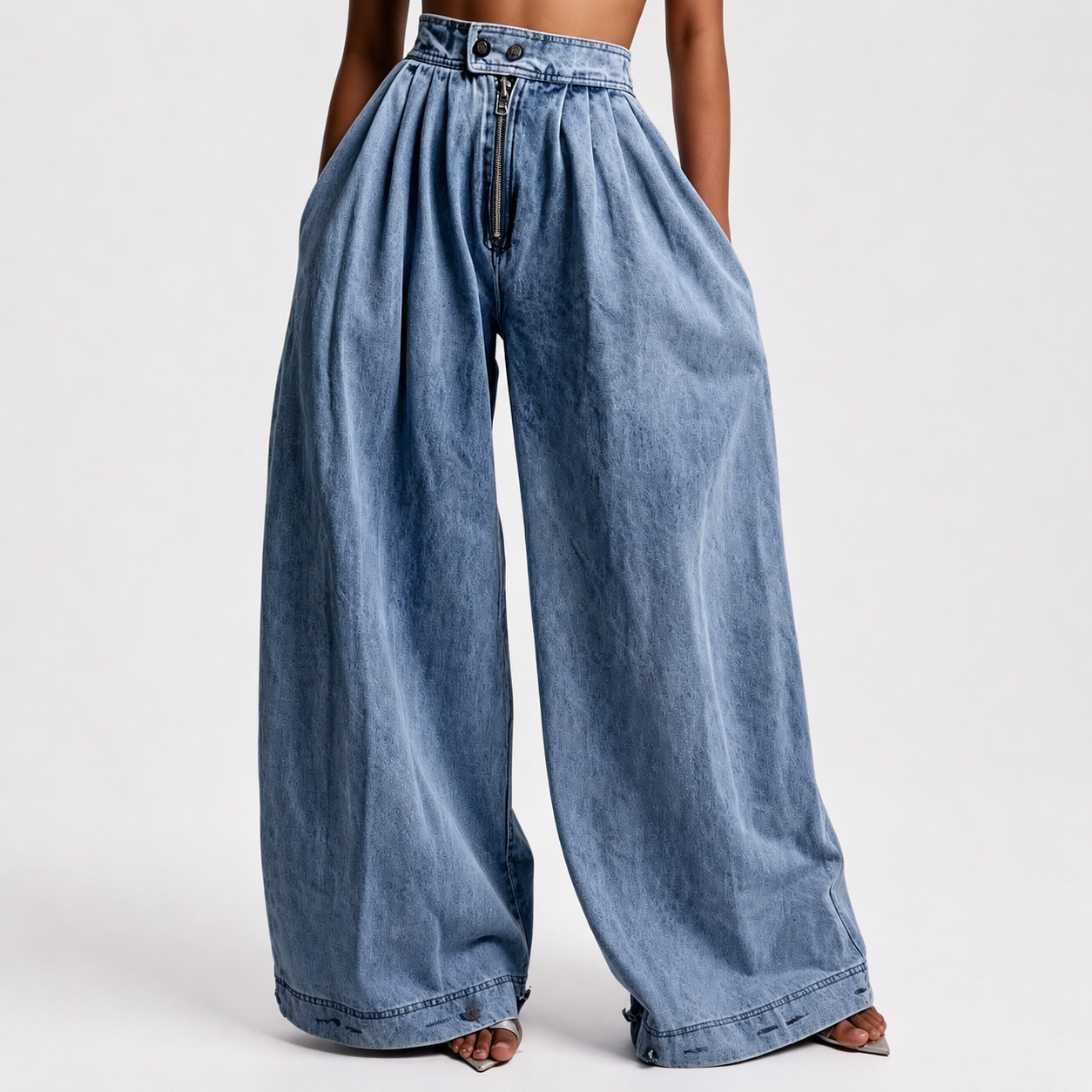 YSTGUIC Women's Classic High-Rise Wide Leg Denim Jeans Vintage Acid Wash, Adjustable Button Hem for Baggy-to-Jogger Style Switch, Elastic Back Waist, Deep Pockets, Streetwear Basic Cropped Bottom with Drape Fit Pants Womenswear
