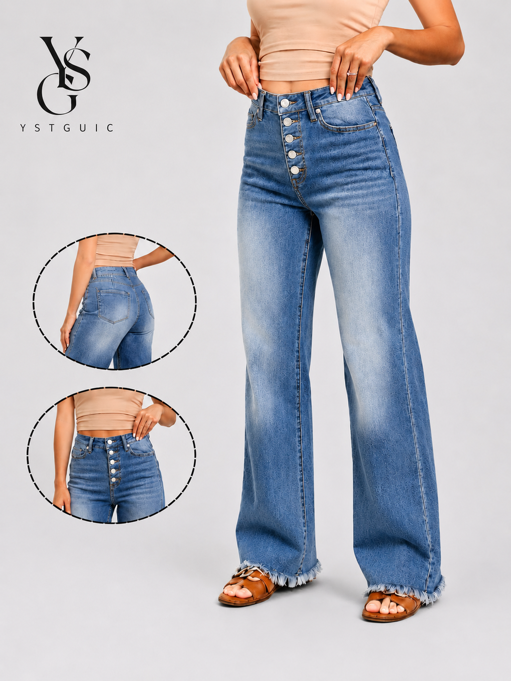 YSTGUIC Women's High Waisted Wide Leg Jeans with 5-Button Fly and Raw Hem, Vintage Washed Denim Pants, Relaxed Fit Casual Everyday Trousers
