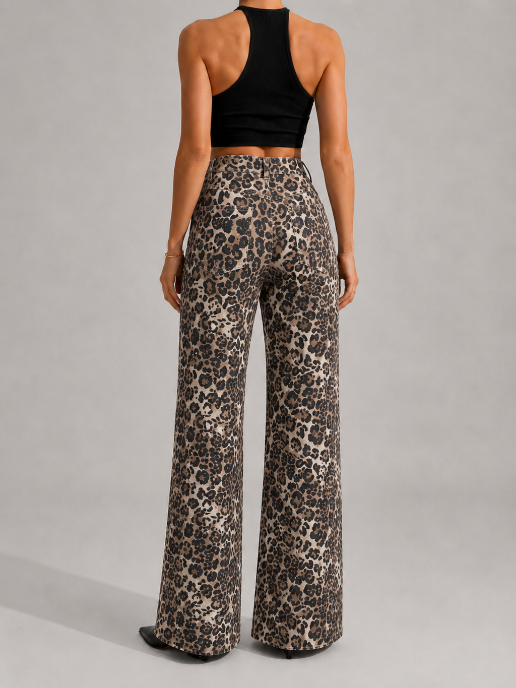 YSTGUIC Women's High Waisted Leopard Print Wide Leg Jeans, Vintage Statement Denim Pants with 5-Pocket Design, Full Length Casual Streetwear Trousers