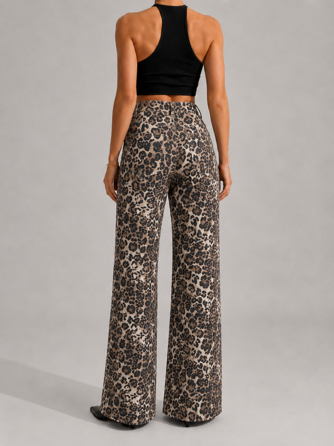 YSTGUIC Women's High Waisted Leopard Print Wide Leg Jeans, Vintage Statement Denim Pants with 5-Pocket Design, Full Length Casual Streetwear Trousers