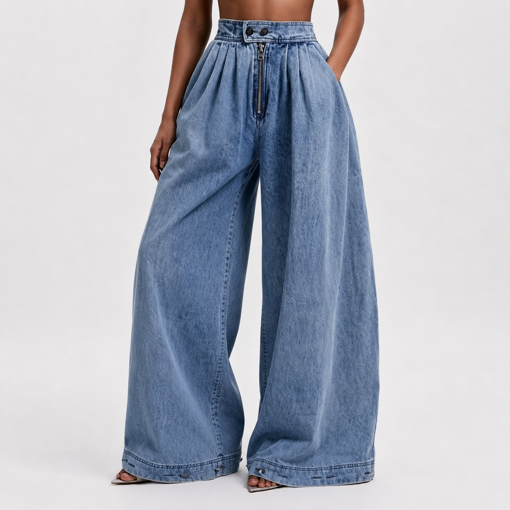 YSTGUIC Women's Classic High-Rise Wide Leg Denim Jeans Vintage Acid Wash, Adjustable Button Hem for Baggy-to-Jogger Style Switch, Elastic Back Waist, Deep Pockets, Streetwear Basic Cropped Bottom with Drape Fit Pants Womenswear