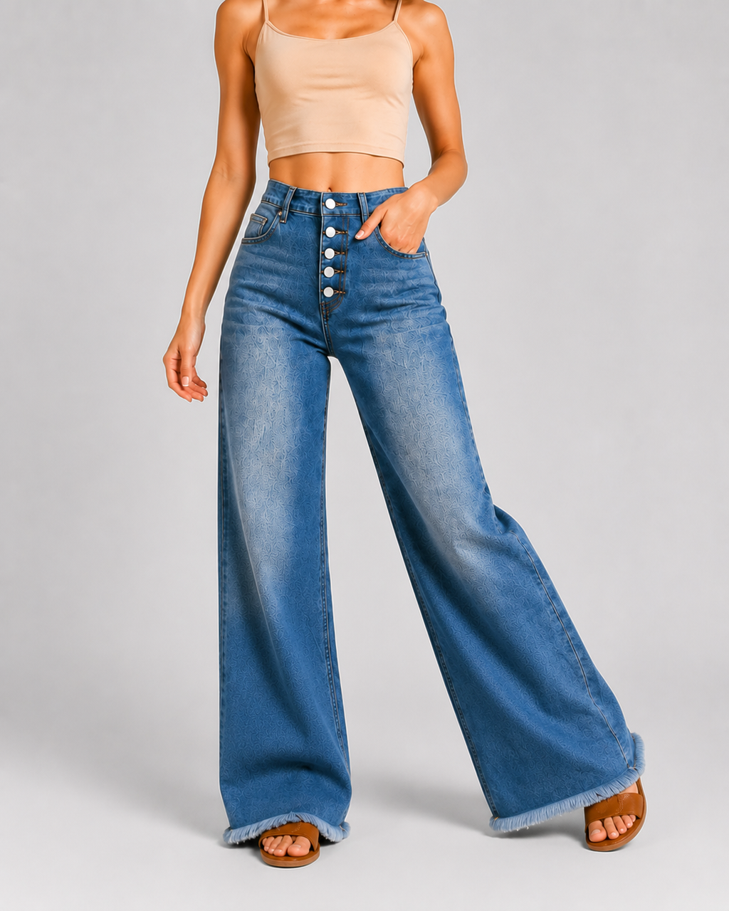 YSTGUIC Women's High Waisted Wide Leg Jeans with 5-Button Fly and Raw Hem, Vintage Washed Denim Pants, Relaxed Fit Casual Everyday Trousers
