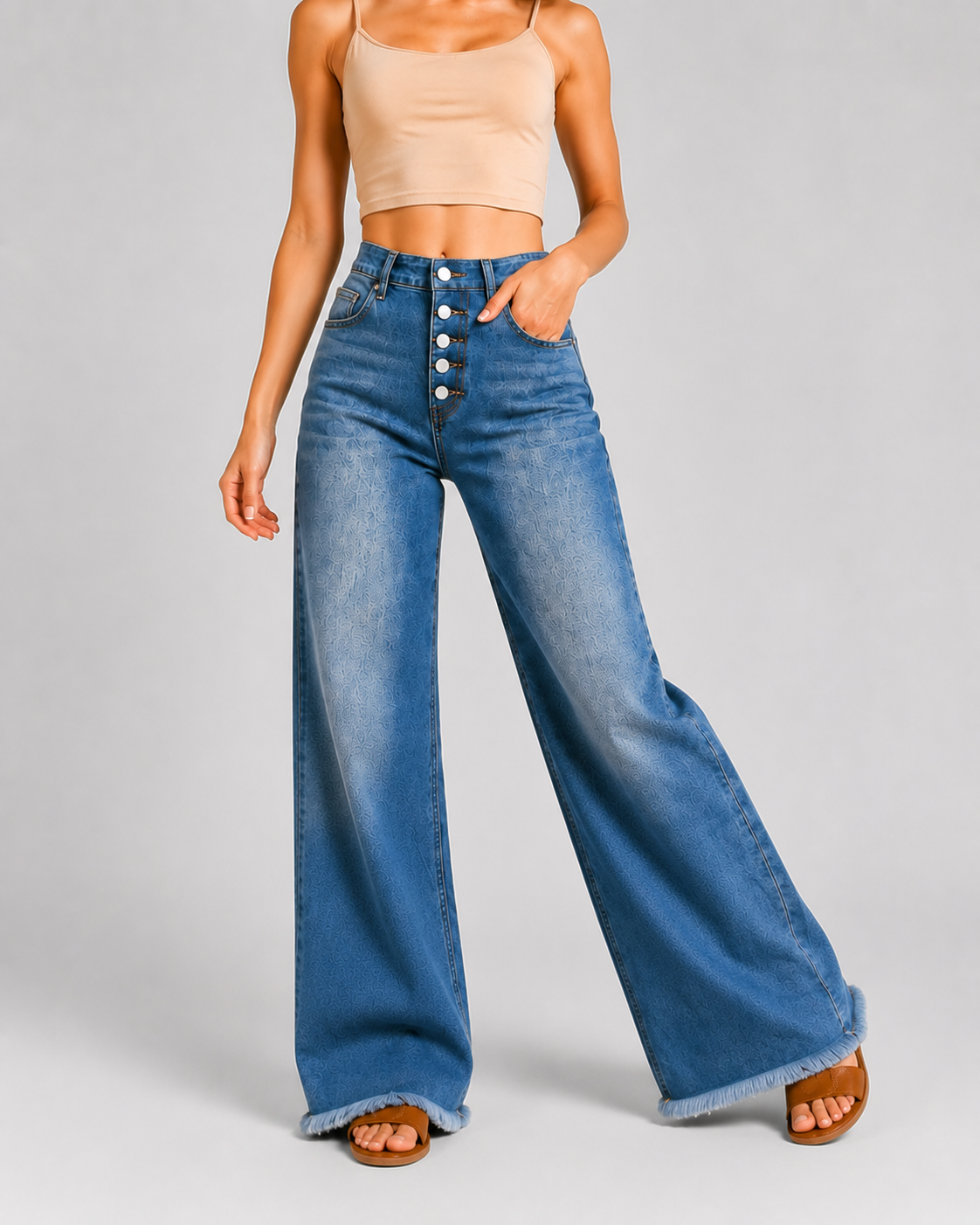 YSTGUIC Women's High Waisted Wide Leg Jeans with 5-Button Fly and Raw Hem, Vintage Washed Denim Pants, Relaxed Fit Casual Everyday Trousers