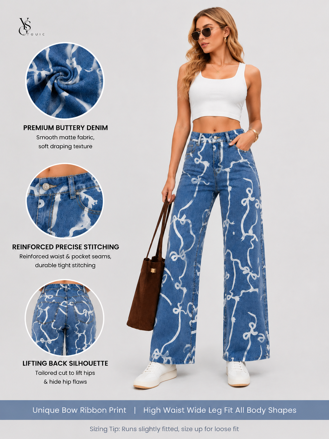 YSTGUIC Women's High-Waisted Straight Jeans  Medium Wash Blue, Full Coverage Bowknot Print, Raw Frayed Hem, Stretchy Denim, Cotton Fabric, Creates Long Lean Silhouette, Street Style, All-Day Comfort (Dress-Tee Pairing Friendly)