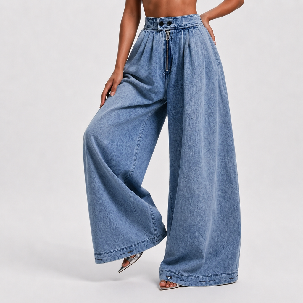 YSTGUIC Women's Classic High-Rise Wide Leg Denim Jeans Vintage Acid Wash, Adjustable Button Hem for Baggy-to-Jogger Style Switch, Elastic Back Waist, Deep Pockets, Streetwear Basic Cropped Bottom with Drape Fit Pants Womenswear