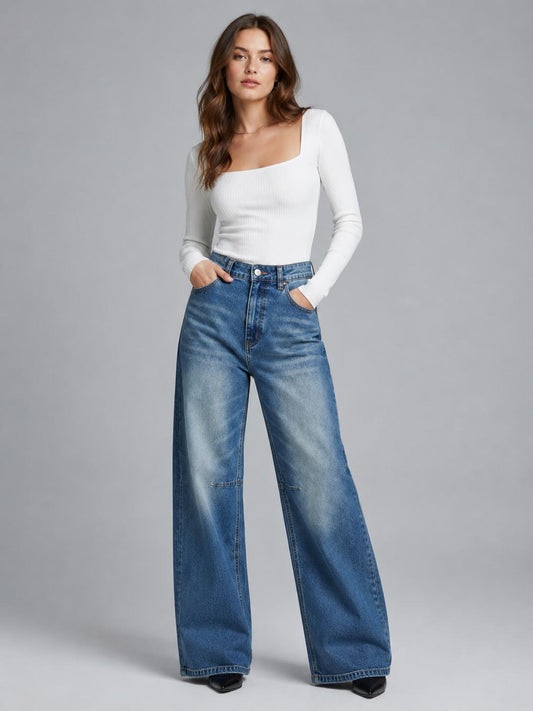 Women's Curved Wide Leg Jeans