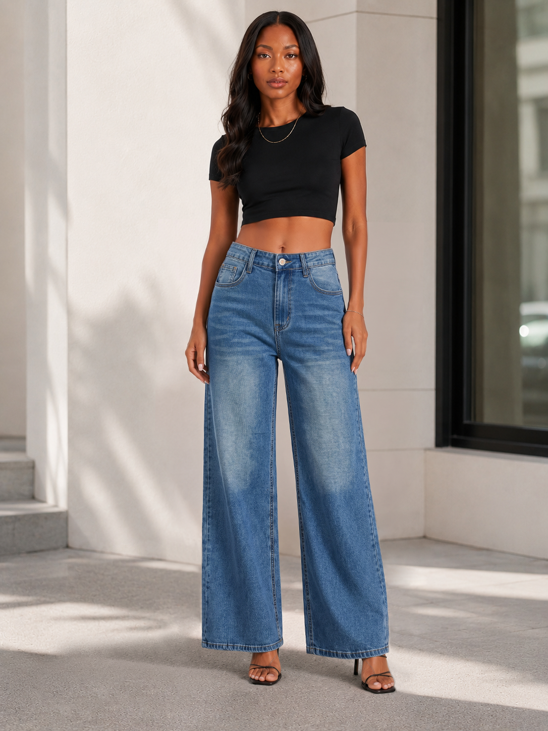 YSTGUIC Women Vintage Light Wash High Waist Wide Leg Jeans