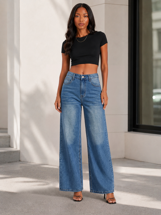 𝕐𝕊𝕋𝔾𝕌𝕀ℂ-Women Vintage Light Wash High Waist Wide Leg Jeans