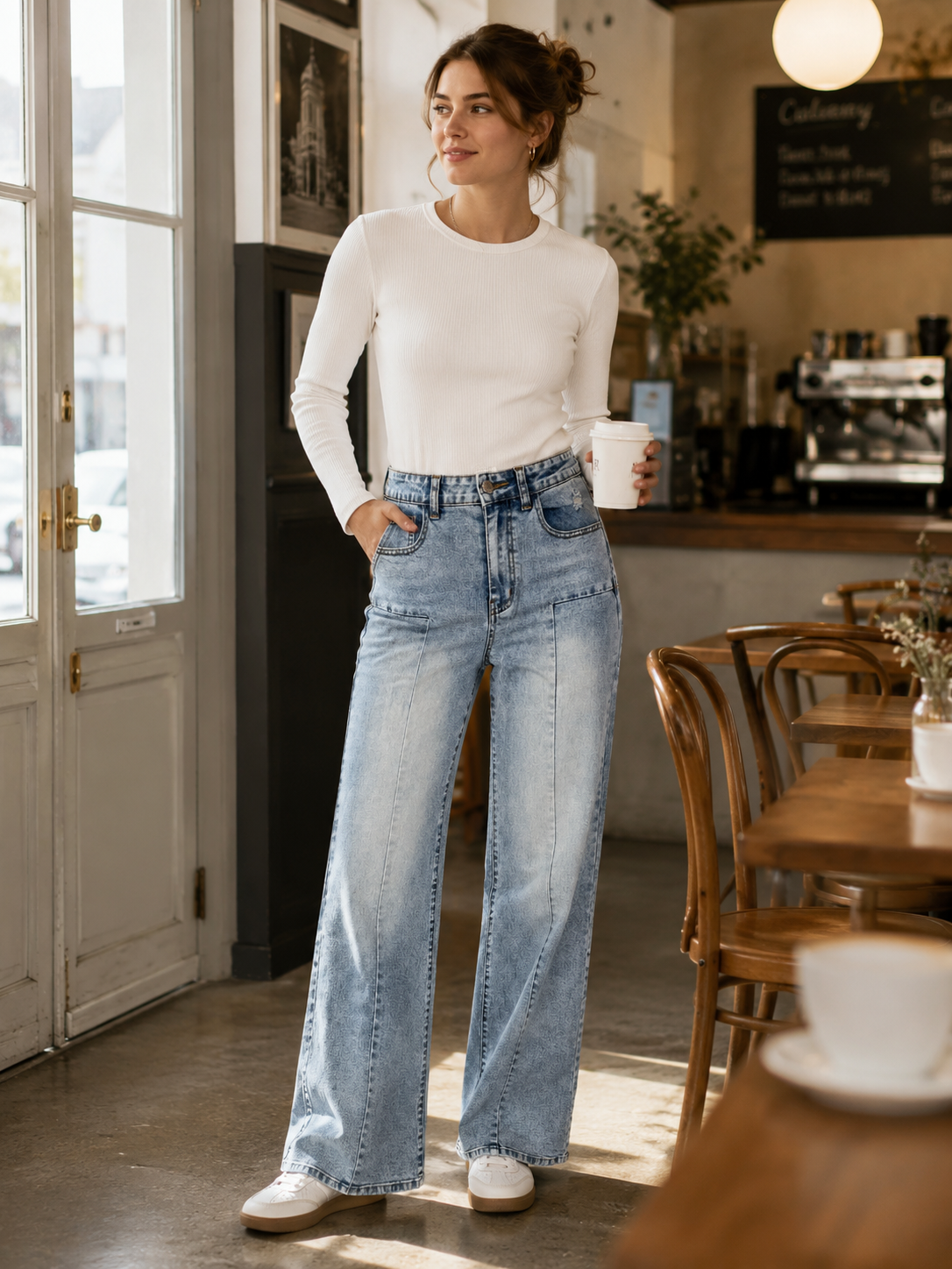 YSTGUIC High Waisted Wide Leg Jeans for Women – Light Wash Front Seam Denim Pants