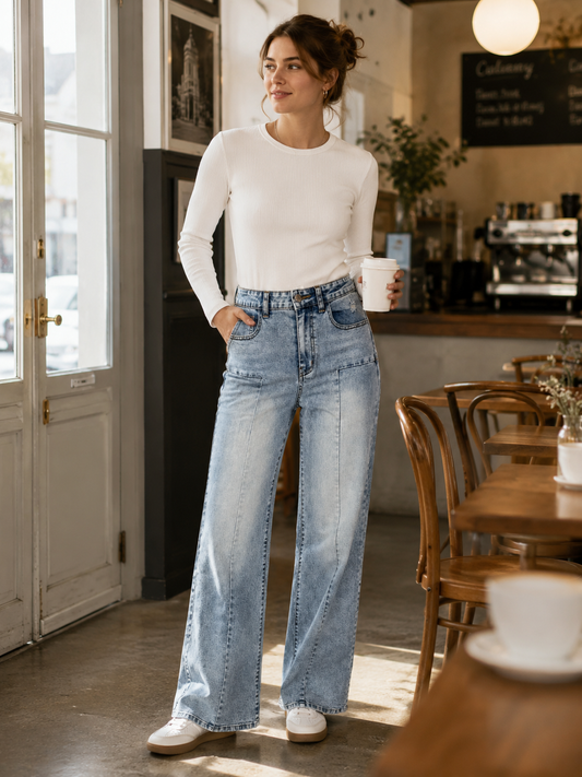 𝕐𝕊𝕋𝔾𝕌𝕀ℂ-Women's High-Waisted Wide-Leg Light-Wash Jeans
