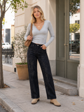 YSTGUIC Women's  Midnight Bloom Stretch Jeans - Black Wash Denim with Subtle Tonal Floral Print