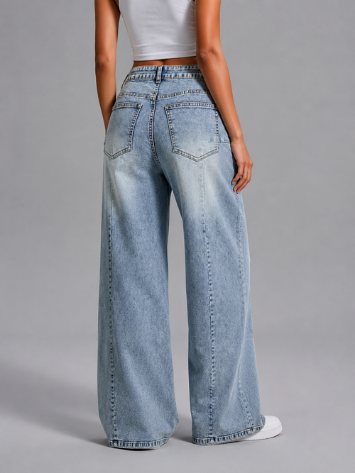 YSTGUIC High Waisted Wide Leg Jeans for Women – Light Wash Front Seam Denim Pants