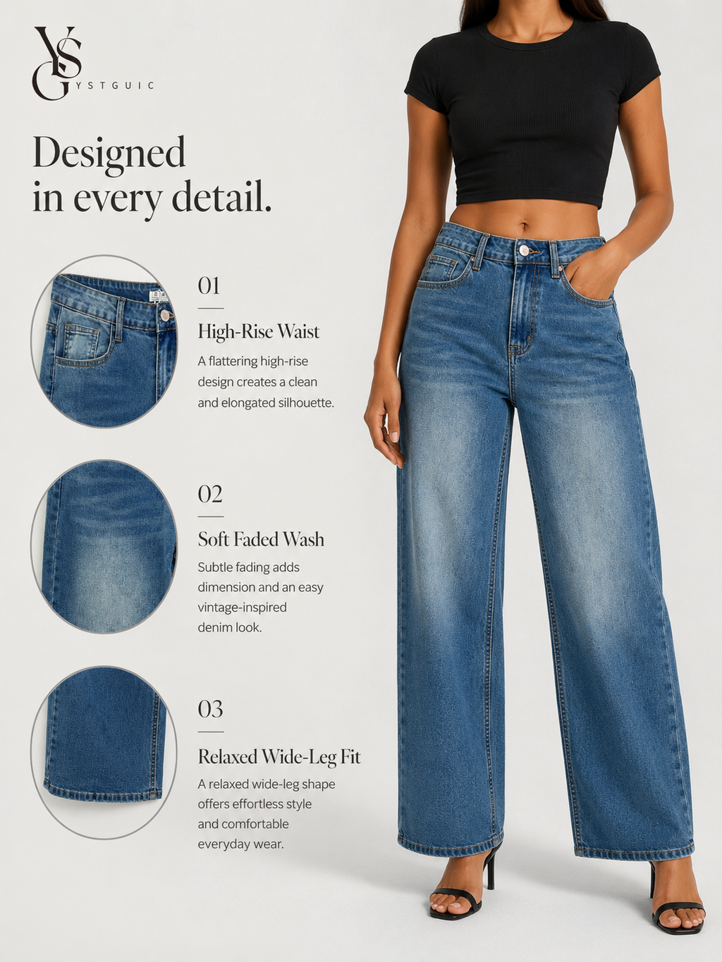 YSTGUIC Women Vintage Light Wash High Waist Wide Leg Jeans