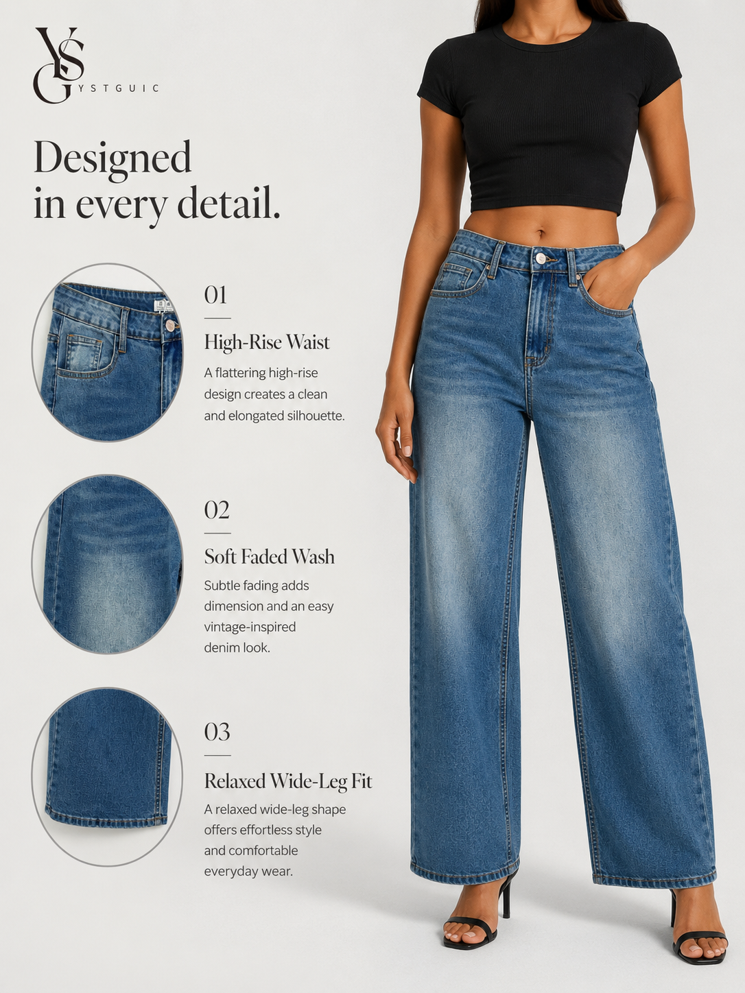YSTGUIC Women Vintage Light Wash High Waist Wide Leg Jeans