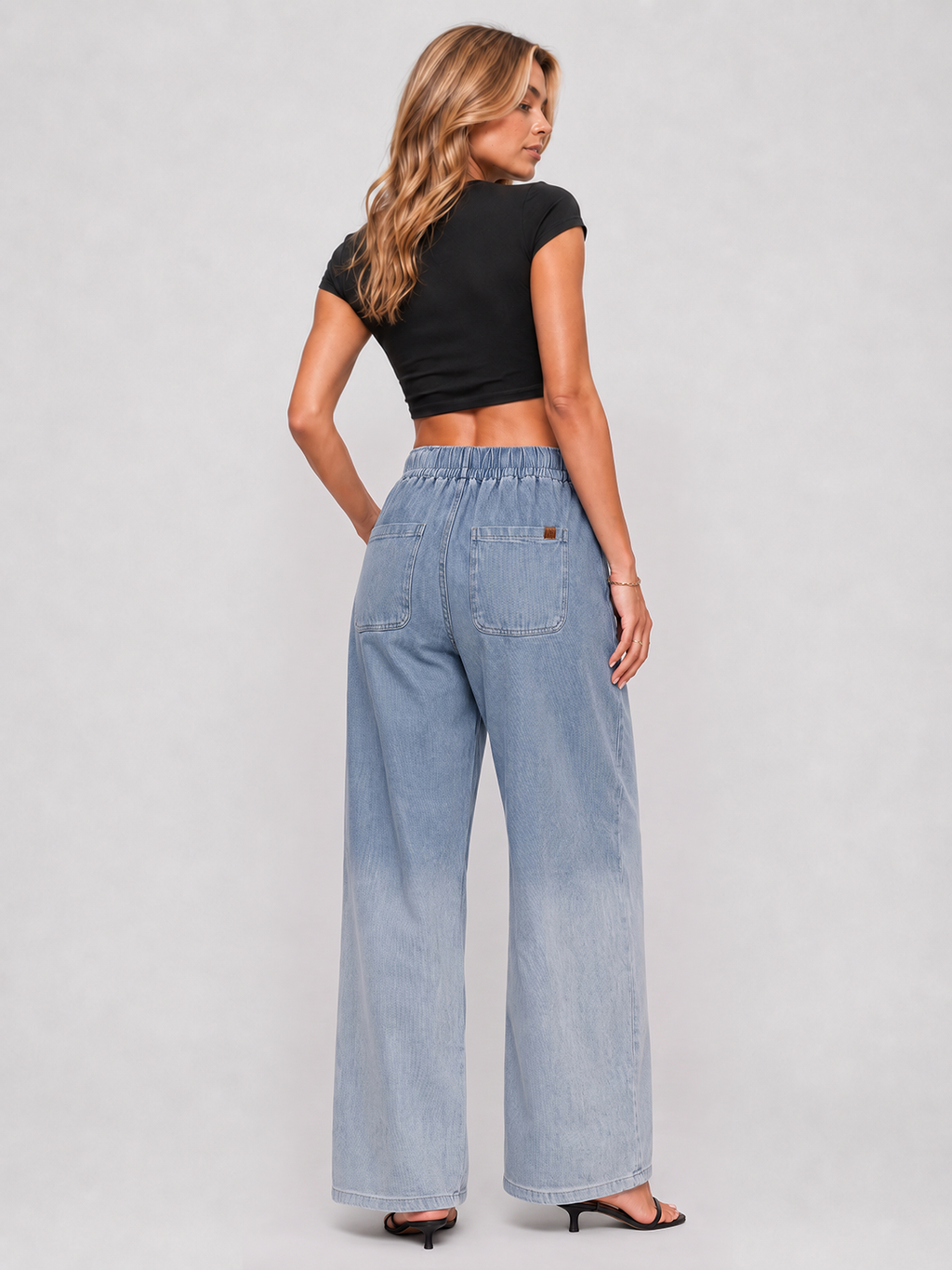 YSTGUIC Women’s Drawstring Wide Leg Jeans – Lightweight Gradient Wash Denim