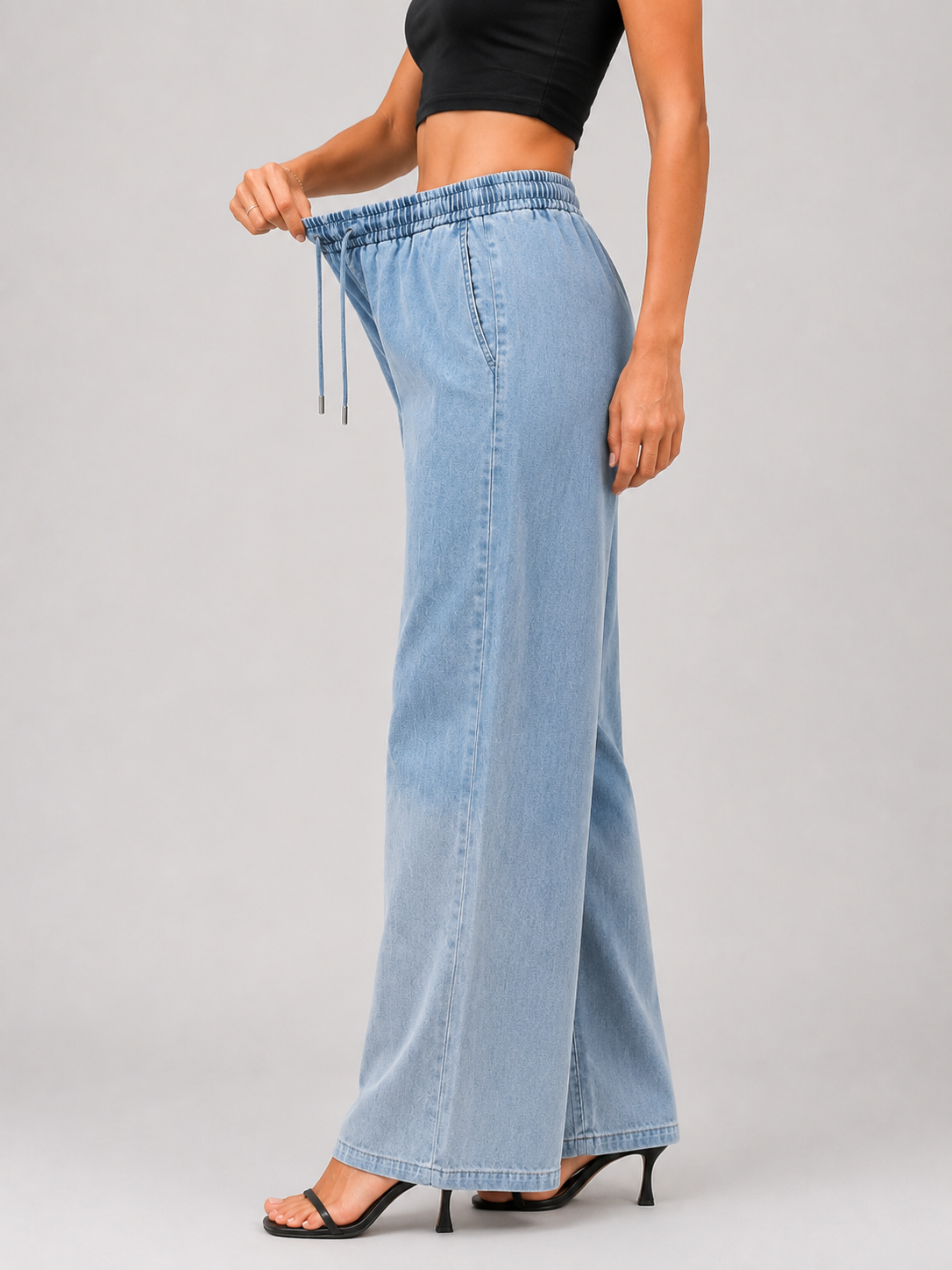 YSTGUIC Women’s Drawstring Wide Leg Jeans – Lightweight Gradient Wash Denim