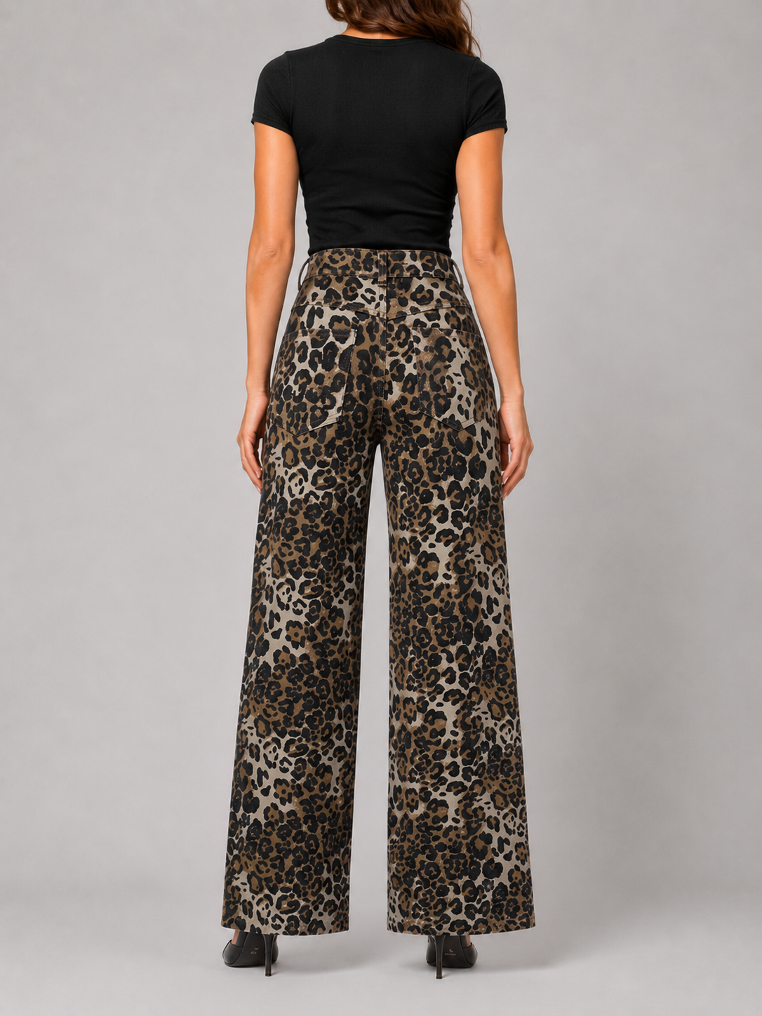 YSTGUIC Women's High Waisted Leopard Print Wide Leg Jeans, Vintage Statement Denim Pants with 5-Pocket Design, Full Length Casual Streetwear Trousers